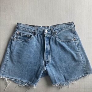Levi's Light Blue Frayed Hem Jean Shorts